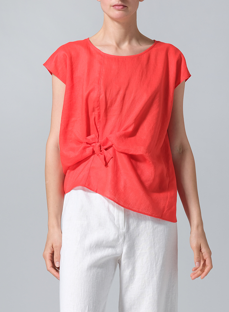 Linen Waist Self-tied Ribbon Top