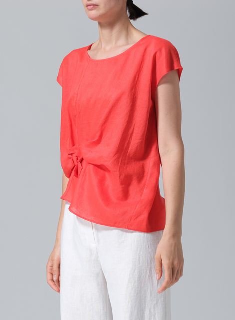 Linen Waist Self-tied Ribbon Top