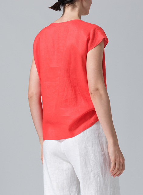 Linen Waist Self-tied Ribbon Top