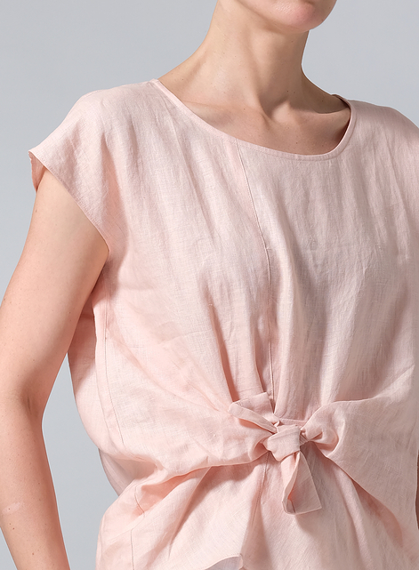 Linen Waist Self-tied Ribbon Top