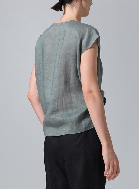 Linen Waist Self-tied Ribbon Top