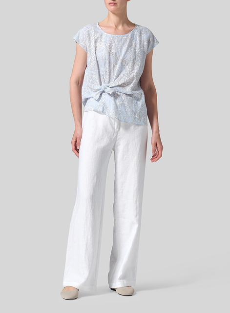 Linen Waist Self-tied Ribbon Top