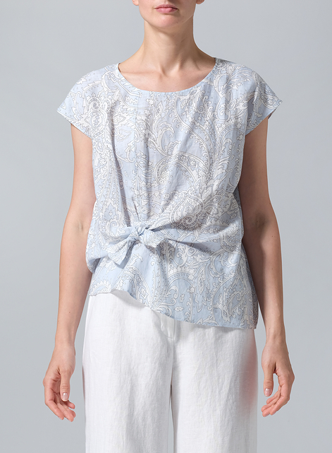 Linen Waist Self-tied Ribbon Top
