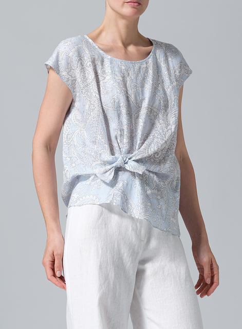 Linen Waist Self-tied Ribbon Top