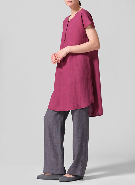 Linen Split Neck Long Tunics