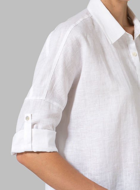 Linen Crop Sleeve Boxy Shirt