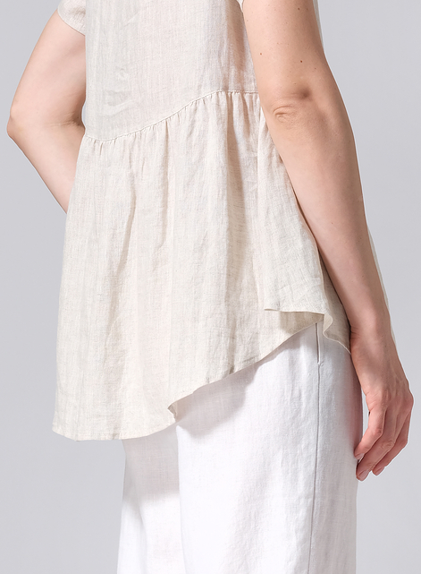 Linen Short Sleeve Pleated Blouse