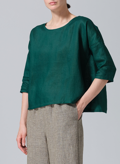 Linen Contrast Dropped Shoulder Top