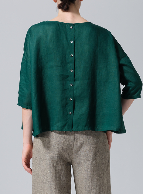 Linen Contrast Dropped Shoulder Top