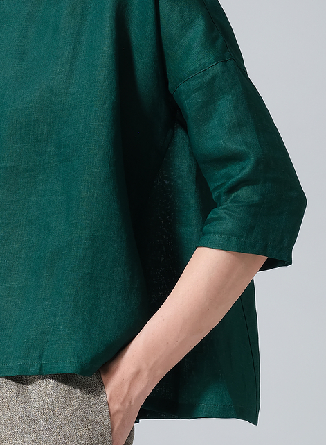 Linen Contrast Dropped Shoulder Top