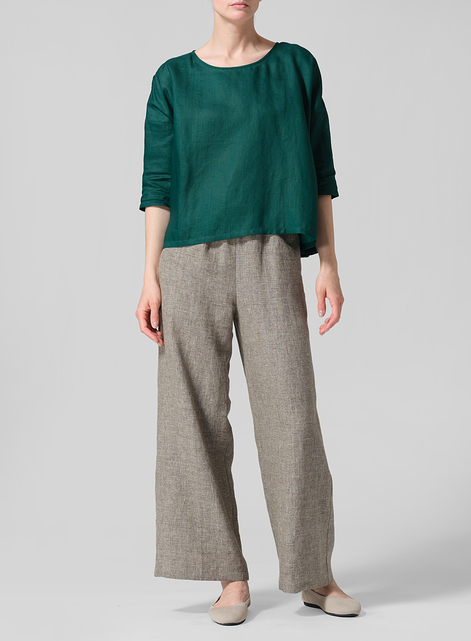 Linen Contrast Dropped Shoulder Top