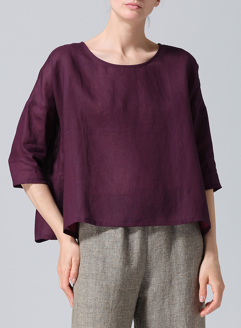 Linen Contrast Dropped Shoulder Top