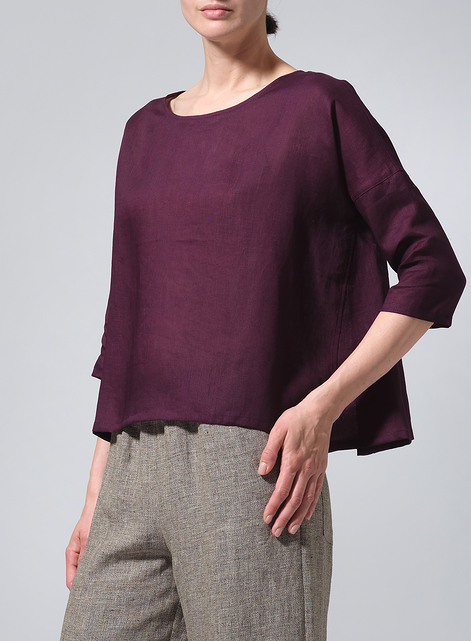 Linen Contrast Dropped Shoulder Top