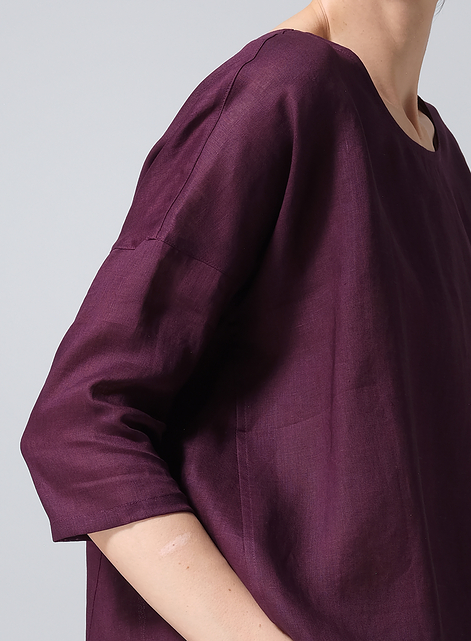 Linen Contrast Dropped Shoulder Top