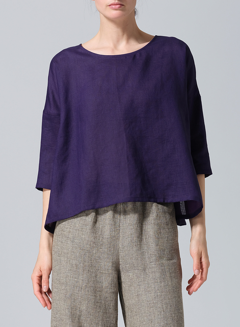 Linen Contrast Dropped Shoulder Top