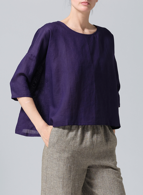 Linen Contrast Dropped Shoulder Top