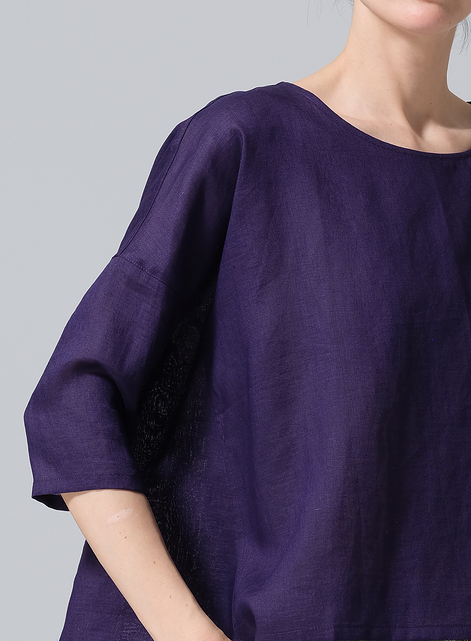 Linen Contrast Dropped Shoulder Top
