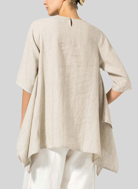 Linen Half Sleeves Handkerchief Hem Tunic