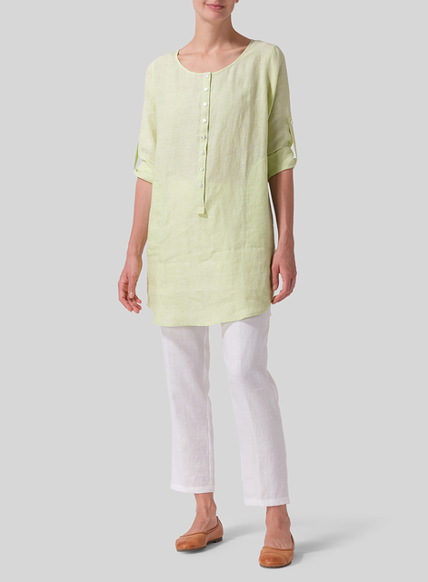 Linen Half Button Long Top