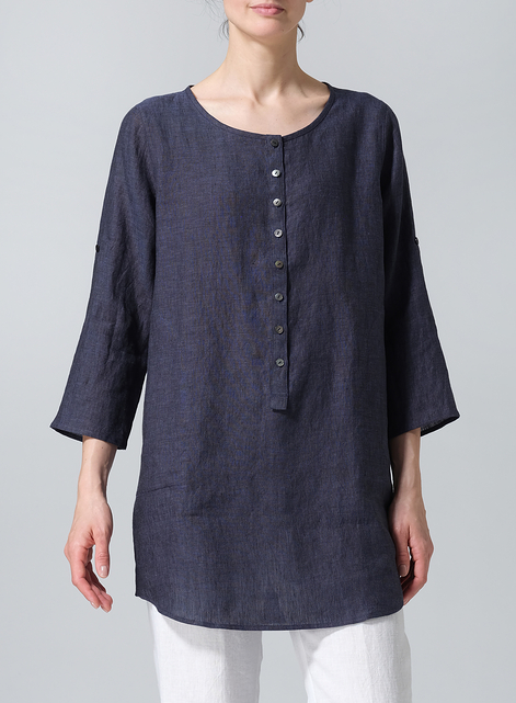 Linen Half Button Long Top