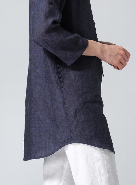 Linen Half Button Long Top