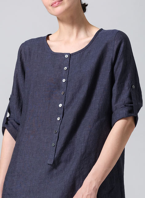Linen Half Button Long Top