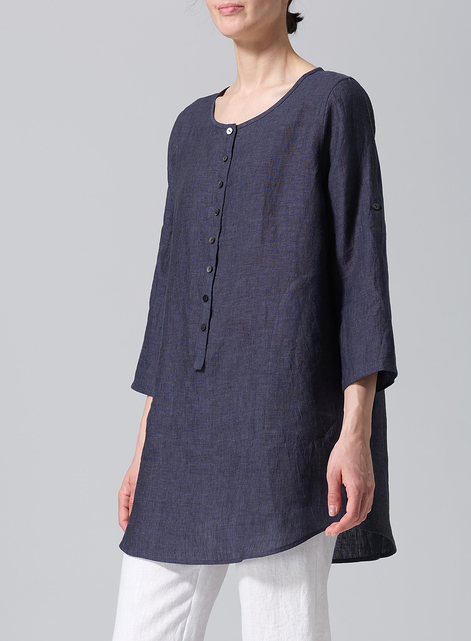 Linen Half Button Long Top