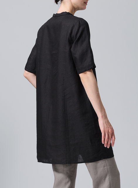 Linen A-line Tunic With Double-layer Collar