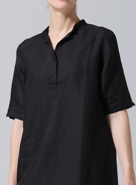 Linen A-line Tunic With Double-layer Collar
