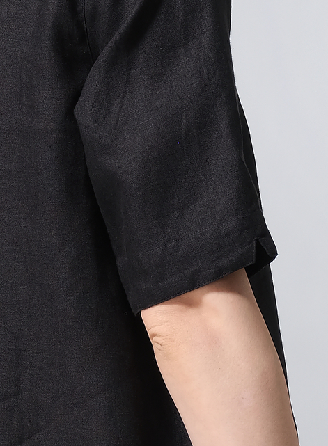 Linen A-line Tunic With Double-layer Collar