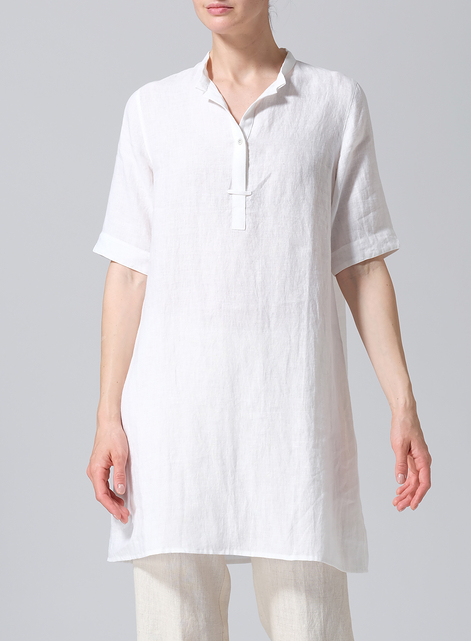 Linen A-line Tunic With Double-layer Collar