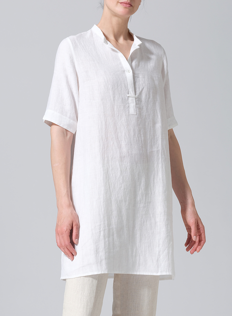 Linen A-line Tunic With Double-layer Collar