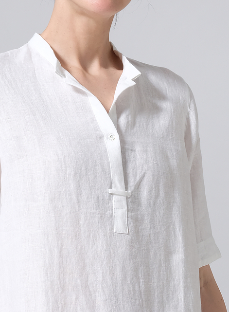 Linen A-line Tunic With Double-layer Collar