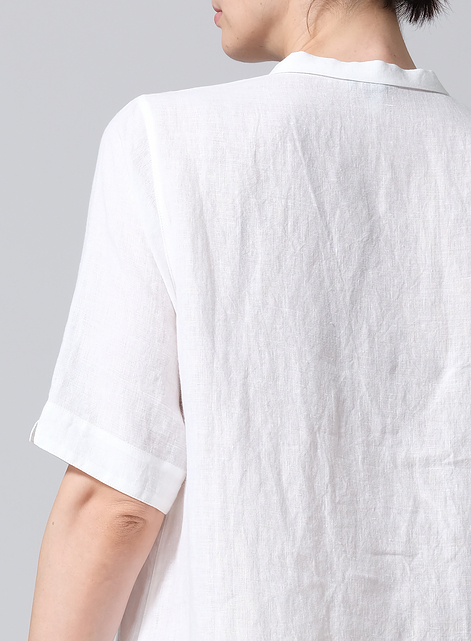 Linen A-line Tunic With Double-layer Collar