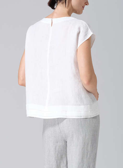 Linen Boxy Cap Sleeves Cropped Top