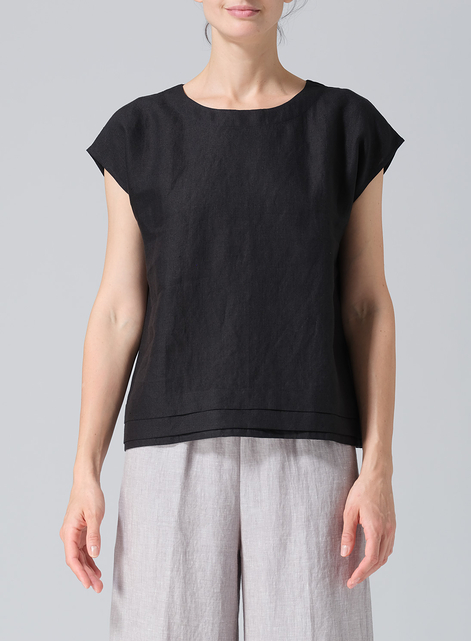 Linen Boxy Cap Sleeves Cropped Top