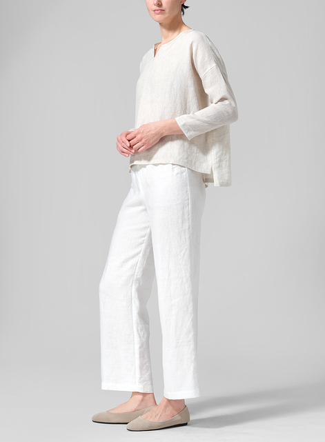 Linen V-neck Boxy Top