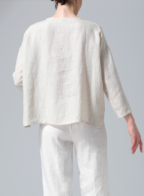 Linen V-neck Boxy Top