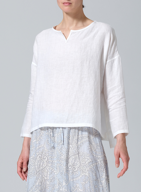 Linen V-neck Boxy Top
