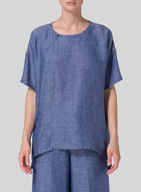 Linen Relaxed Handmade Knot Buttons Top