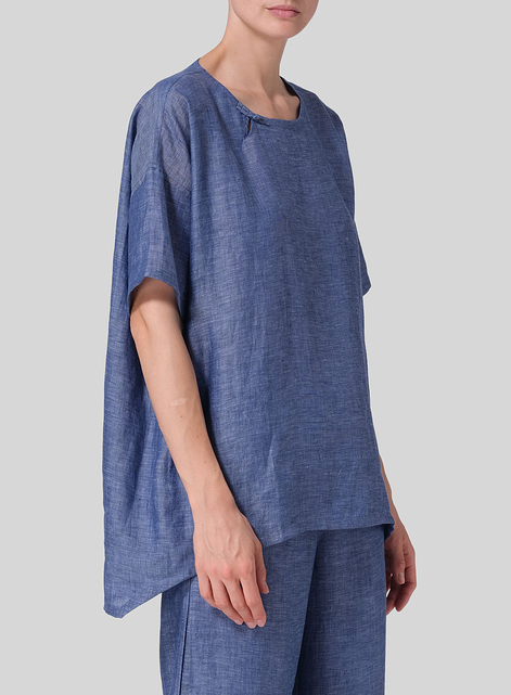 Linen Relaxed Handmade Knot Buttons Top