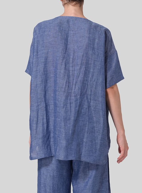 Linen Relaxed Handmade Knot Buttons Top