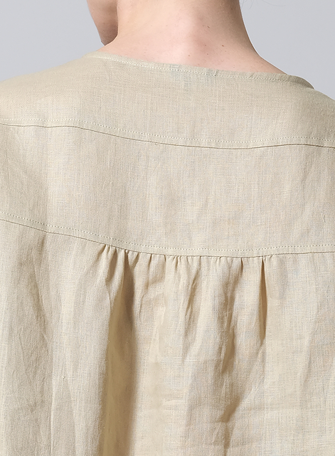 Linen Loose Fit Roll-Tab Sleeve Pleated Blouse