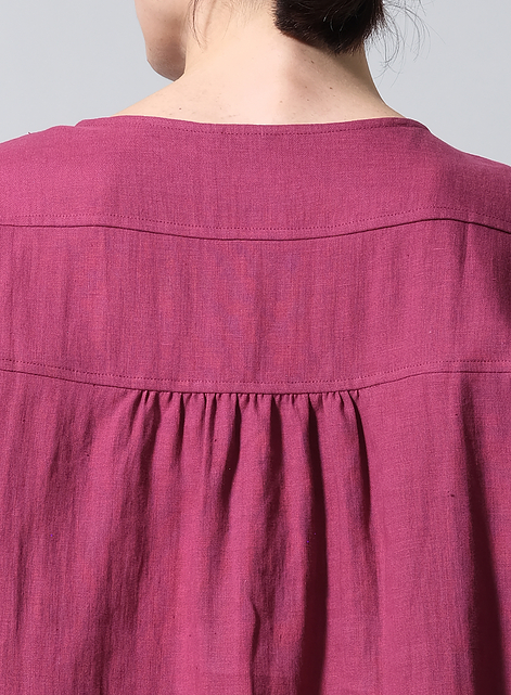 Linen Loose Fit Roll-Tab Sleeve Pleated Blouse