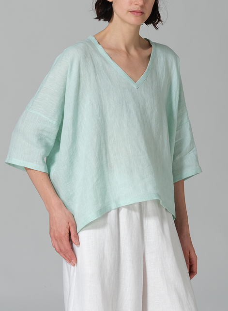 Linen Loose Deep V-Neck Top