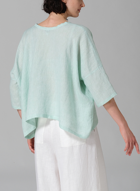 Linen Loose Deep V-Neck Top