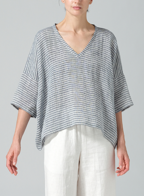 Linen Loose Deep V-Neck Top