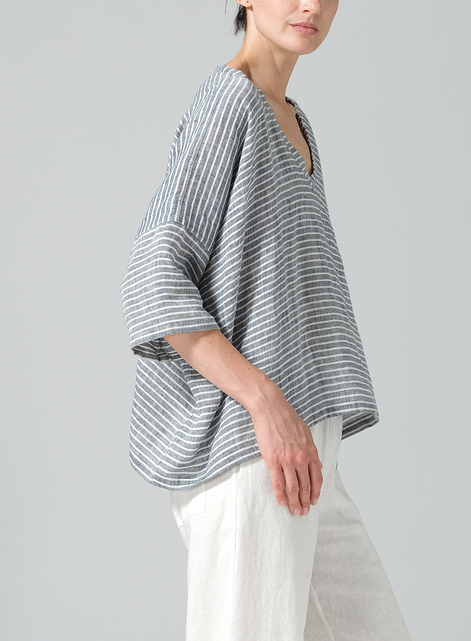 Linen Loose Deep V-Neck Top