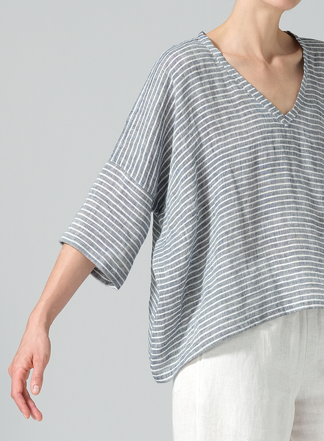 Linen Loose Deep V-Neck Top
