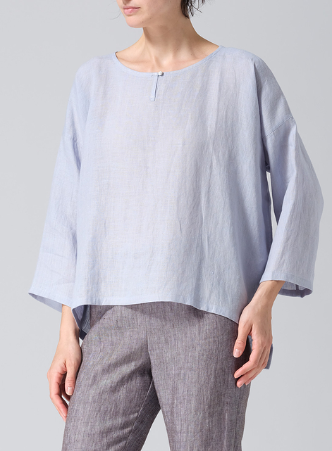 Linen Wide Round Neck Dropped Shoulder Top